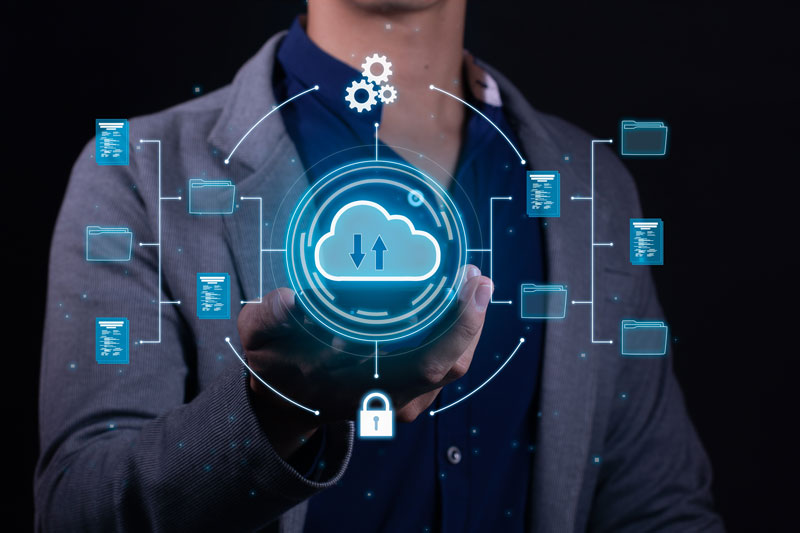 Man utilizing cloud services